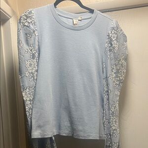 Anthropologie Sky Blue Lace Sleeve Blouse